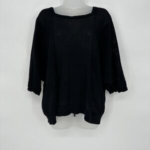 Chicos Womens Sweater‎ Sz 3/XL/16 Black Open Knit Short Sleeve Top Office Career